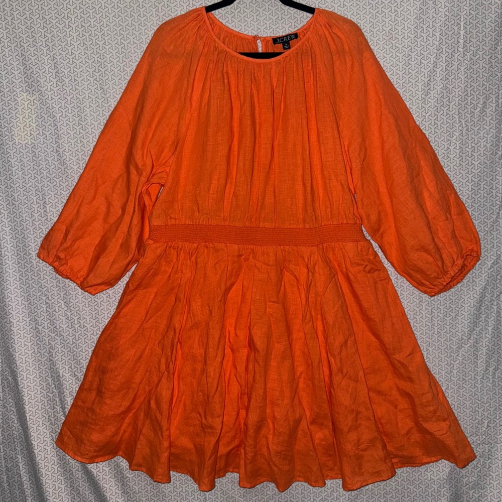 J Crew Orange Linen Smocked Waist Midi Dress Women's 2X‎